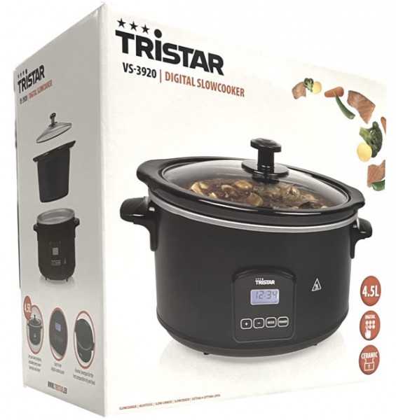 Tristar VS-3920 Slow-Cooker Digital Schnellkochtopf 4,5 Liter schwarz