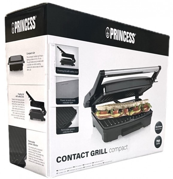 Princess 117501 Kontaktgrill Paninigrill 750 Watt Edelstahl schwarz