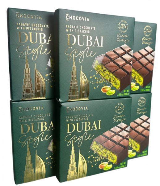 6x Dubai Style Schokolade 100g Pistazien mit Pistaziencreme und Kadayif